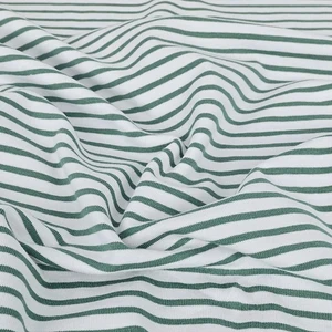 3mm Light Pine Green 7mm White 95% Cotton 5% Elastane Yarn Dyed Stripe Jersey | 220GSM | OEKO-TEX 100 | Sustainable and Eco Friendly Knit Fabric - 66CM END OF BOLT
