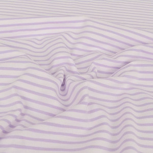 3mm Light Lilac 7mm White 95% Cotton 5% Elastane Yarn Dyed Stripe Jersey | 220GSM | OEKO-TEX 100 | Sustainable and Eco Friendly Knit Fabric - 122CM END OF BOLT