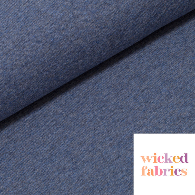Cotton Elastane Fleecy Sweater Knit in Melange "Light Denim" 240GSM | OEKO-TEX 100 | European - 50CM