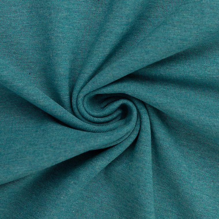 95% Cotton 5% Elastane Fleecy Brushed Sweater Knit in Melange - Teal | 240GSM | OEKO-TEX 100 | European | Sustainable and Eco Friendly Knit Fabric - 50CM x WOF