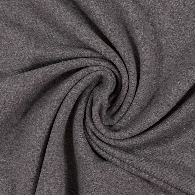 95% Cotton 5% Elastane Fleecy Brushed Sweater Knit in Melange - Medium Grey | 240GSM | OEKO-TEX 100 | European | Sustainable and Eco Friendly Knit Fabric - 50CM x WOF