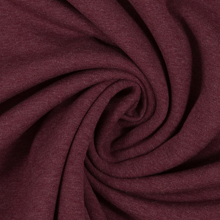 95% Cotton 5% Elastane Fleecy Brushed Sweater Knit in Melange - Maroon | 240GSM | OEKO-TEX 100 | European | Sustainable and Eco Friendly Knit Fabric - 50CM x WOF