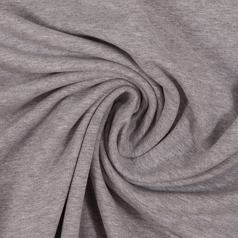 95% Cotton 5% Elastane Fleecy Brushed Sweater Knit in Melange - Light Grey | 240GSM | OEKO-TEX 100 | European | Sustainable and Eco Friendly Knit Fabric - 50CM x WOF