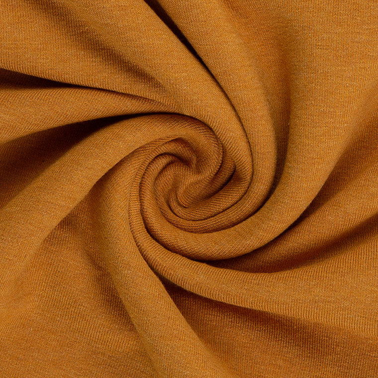 95% Cotton 5% Elastane Fleecy Brushed Sweater Knit in Melange - Mustard Ochre | 240GSM | OEKO-TEX 100 | European | Sustainable and Eco Friendly Knit Fabric - 50CM x WOF