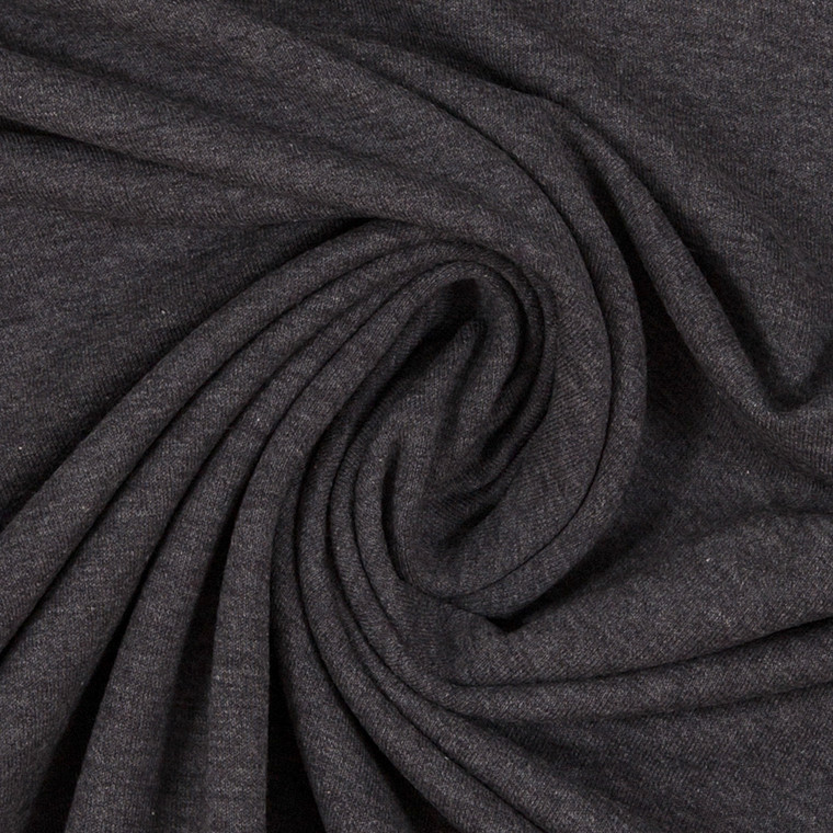 95% Cotton 5% Elastane Fleecy Brushed Sweater Knit in Melange - Lead Grey | 240GSM | OEKO-TEX 100 | Sustainable and Eco Friendly Knit Fabric - 50CM x WOF