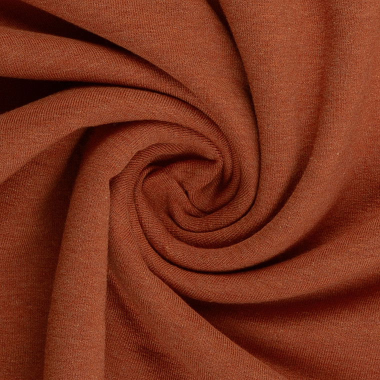 95% Cotton 5% Elastane Fleecy Brushed Sweater Knit in Melange - Rust | 240GSM | OEKO-TEX 100 | Sustainable and Eco Friendly Knit Fabric - 50CM x WOF