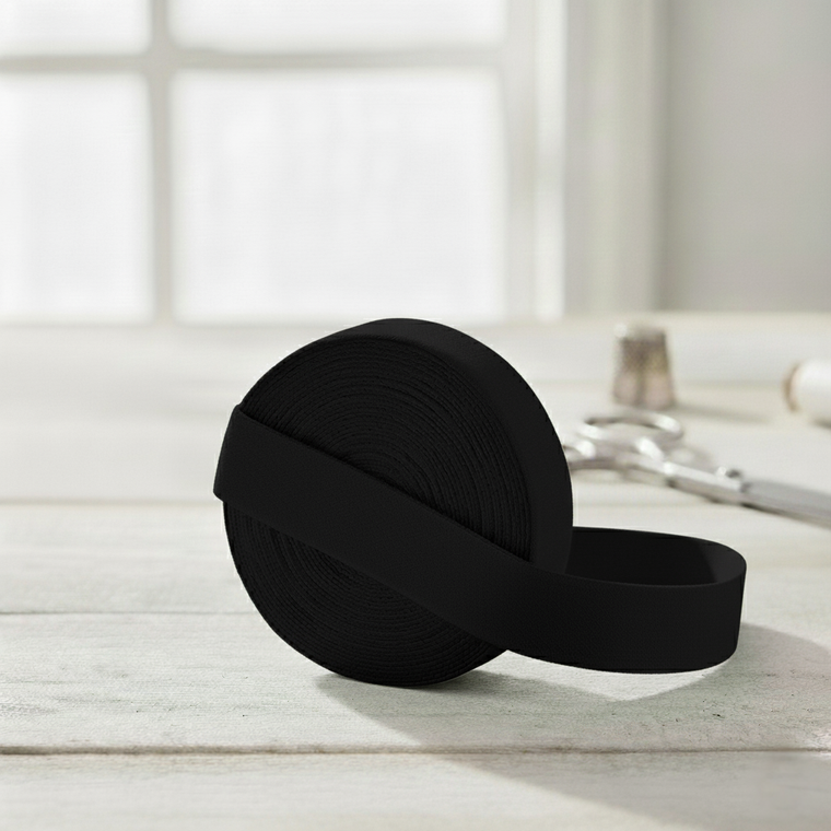 20mm (3/4") Solid Matte Fold Over Elastic - Black | FOE - 5M Pack