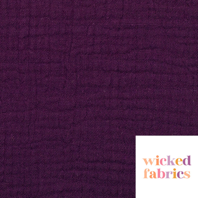 100% Cotton Double Gauze in "Currant Purple" 140GSM | OEKO-TEX® 100 | European - 50CM