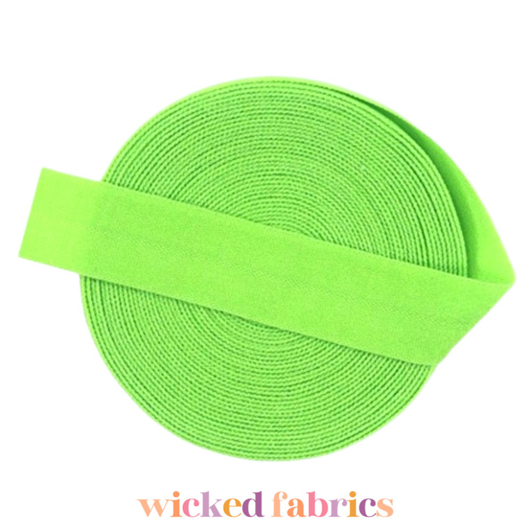 20mm (3/4") Solid Matte Fold Over Elastic - Neon Green | FOE - 5M Pack