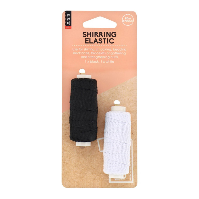 S.E.W Shirring Elastic - 20M Black 20M White