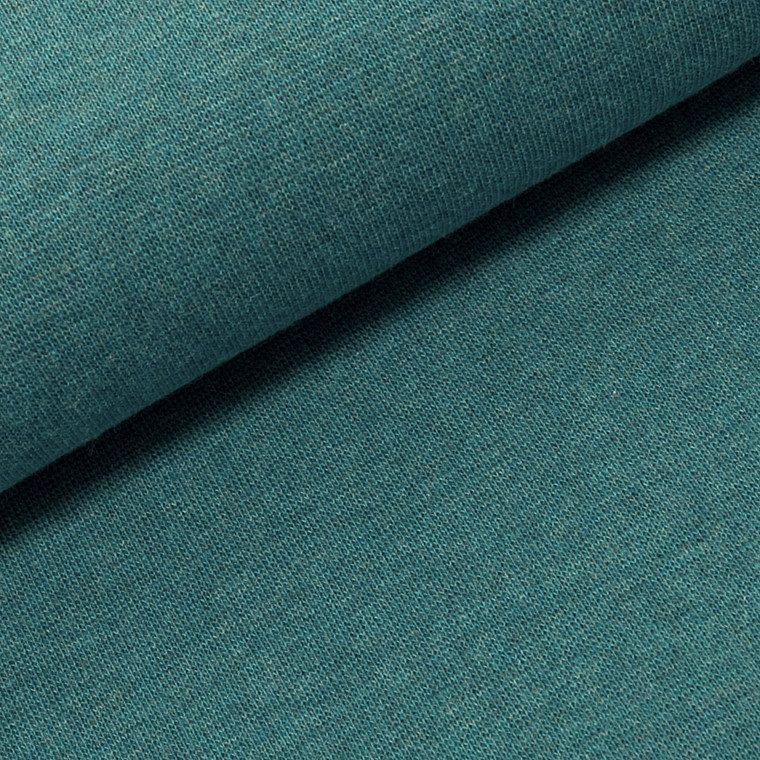 95% Cotton 5% Elastane Melange Ribbing in Teal | 240GSM | OEKO-TEX 100 | Sustainable and Eco Friendly Knit Fabric - 10CM x WOF