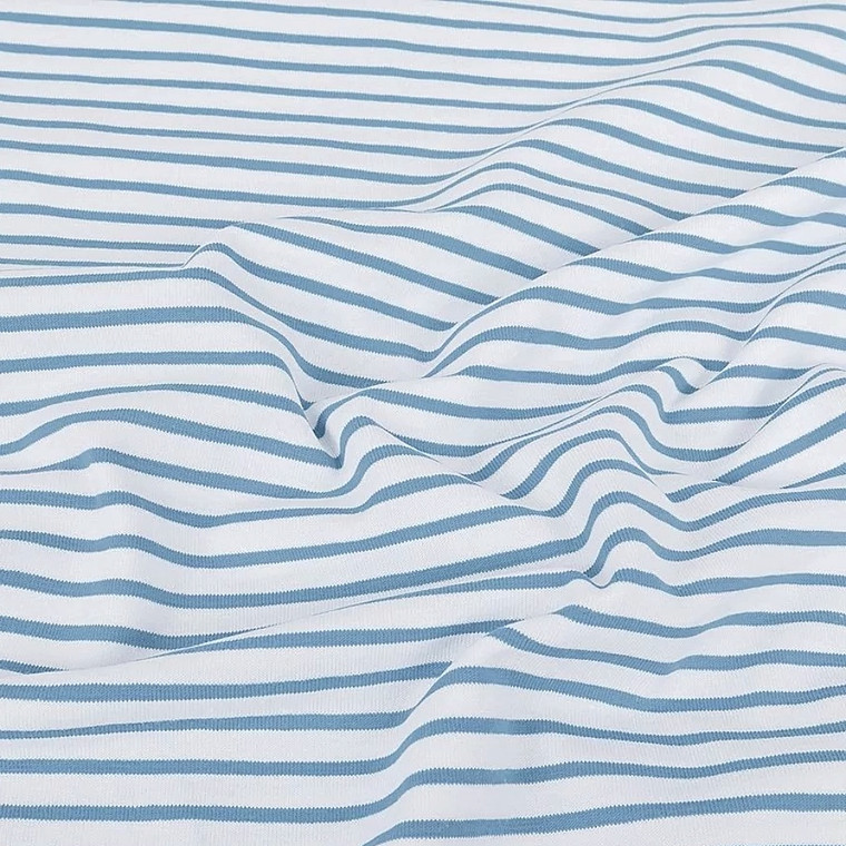 3mm Denim Blue 7mm White 95% Cotton 5% Elastane Yarn Dyed Stripe Jersey | 220GSM | OEKO-TEX 100 | Sustainable and Eco Friendly Knit Fabric - 50CM x WOF