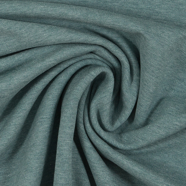 95% Cotton 5% Elastane Fleecy Brushed Sweater Knit in Melange - Blue Frog | 240GSM | OEKO-TEX 100 | Sustainable and Eco Friendly Knit Fabric - 147CM END OF BOLT