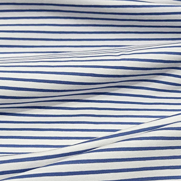 3mm Blue 7mm White 95% Cotton 5% Elastane Yarn Dyed Stripe Jersey | 220GSM | OEKO-TEX 100 | Sustainable and Eco Friendly Knit Fabric - 138CM END OF BOLT