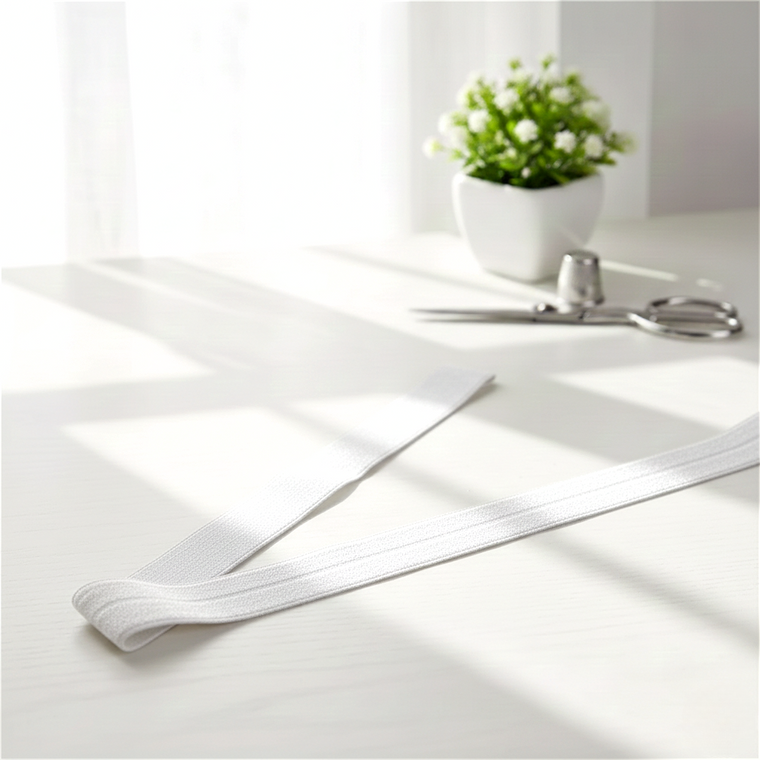 25mm (1") Shiny Fold Over Elastic - White | FOE - 5M Pack