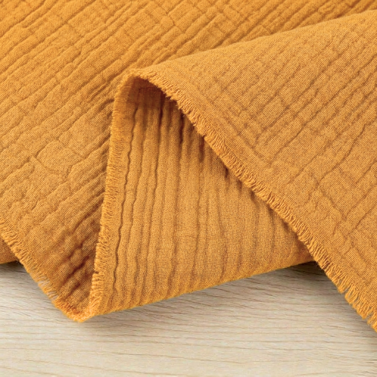 100% Cotton Double Gauze Woven - Mustard | 140GSM | OEKO-TEX 100 | Sustainable and Eco Friendly Fabric - 67CM END OF BOLT