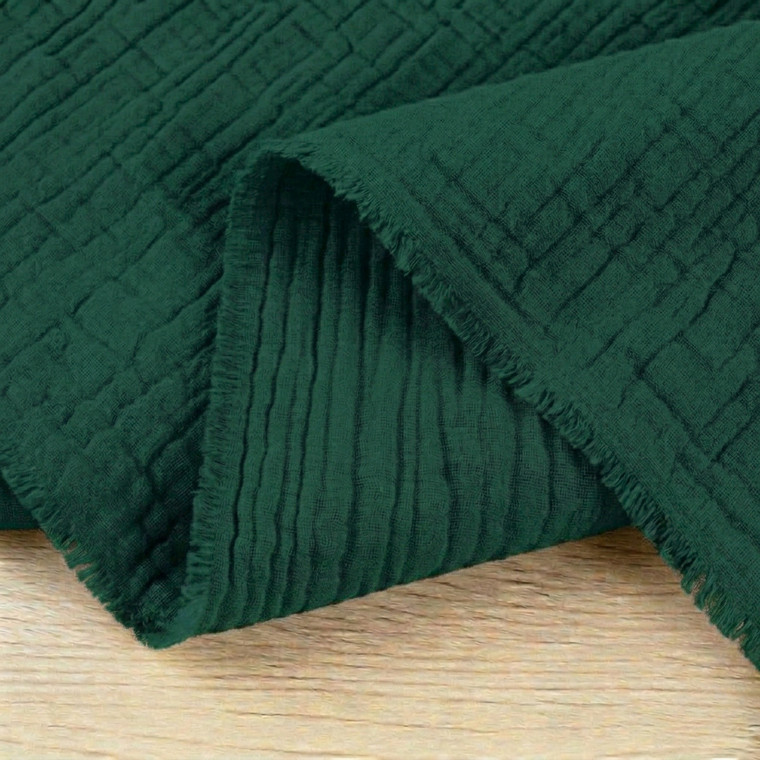 100% Cotton Double Gauze Woven - Bottle Green | 140GSM| OEKO-TEX 100 | Made in Europe | Sustainable and Eco Friendly Fabric - 50CM x WOF