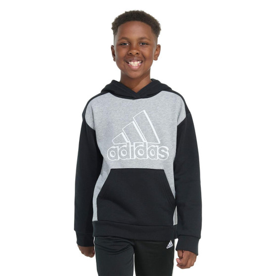Adidas Youth Boy's Fleece Long Sleeve Graphic Logo Pullover Hoodie (US, Alpha, Small, Regular, Grey Heather)