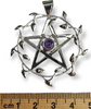 Sterling Silver Vine Leaf Pentacle Pendant Hand Crafted Amethyst 40mm