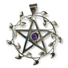 Sterling Silver Vine Leaf Pentacle Pendant Hand Crafted Amethyst 40mm