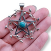 Sterling Silver Vine Leaf Pentacle Pendant Hand Crafted Turquoise 40mm 1