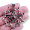 Sterling Silver Vine Leaf Pentacle Pendant Hand Crafted Garnet 40mm