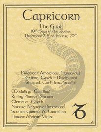 Capricorn Zodiac Poster on Parchment A4