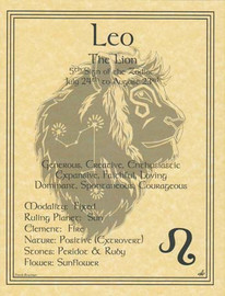 Leo Zodiac Poster on Parchment A4