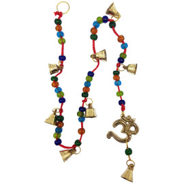 Om Brass on Beaded Cord Bell Wind Chime