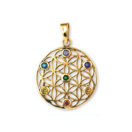 Solid Bronze Pendant Flower of Life with 7 Chakra