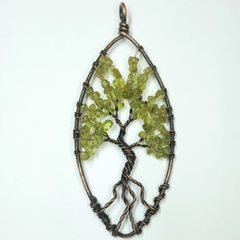 Peridot Wire Wrapped Tree of Life Pendant 7.5cm 