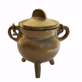 Cast Iron Cauldron Small Gold with Lid 10cm