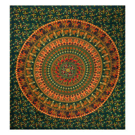 Tapestry Peacock Camel Mandala Green 210cm x 240cm 100% Cotton