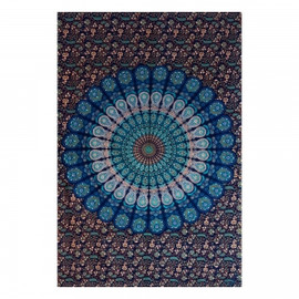 Tapestry Peacock Mandala Green Blue Brown 140cm x 210cm 100% Cotton