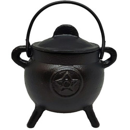 Black Cast Iron Cauldron Small Pentacle with Lid 10.5cm