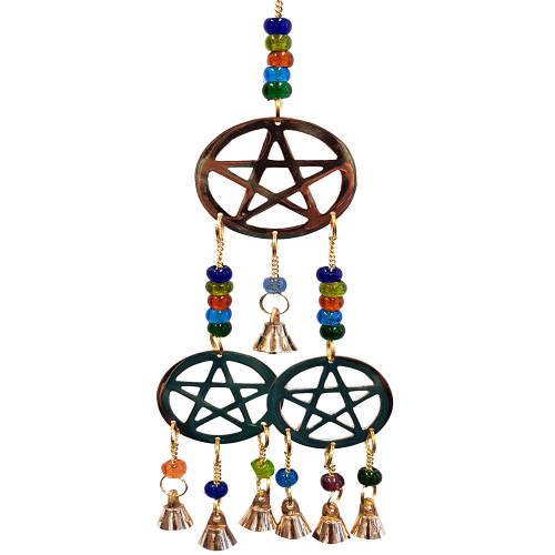 Three Pentacle Brass Bell Wind Chime.  