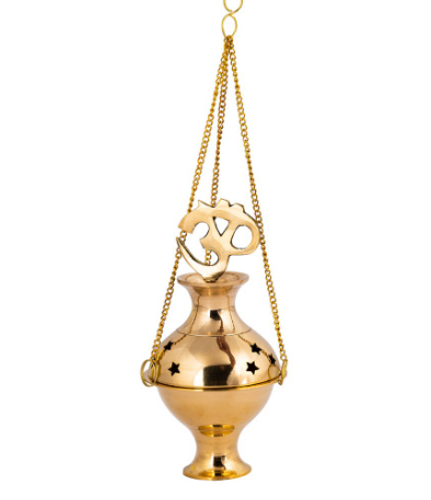 Om Hanging Brass Incense Burner Censer 11cm