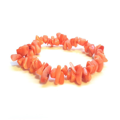 Pink Coral Gemstone Chip Bracelet