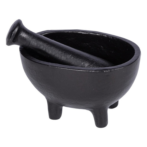 Mortar & Pestle Black Cast Iron Small Oval 10cm 
