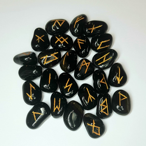 Black Agate Gemstone Rune Set