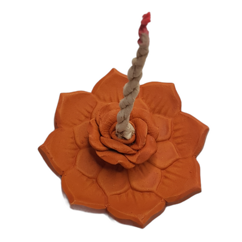 Incense Burner Terracotta Rose Lotus (for use with rope incense)