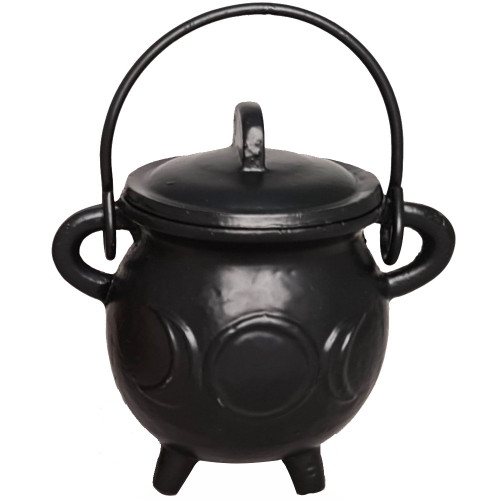 Black Cast Iron Cauldron Small Triple Moon with Lid 10.5cm