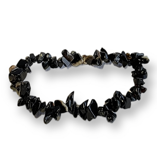 Black Agate Gemstone Chip Stretch Bracelet