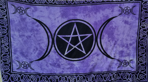 Purple Pentacle Triple Moon Goddess 100% Cotton Tapestry 170cm x 270cm