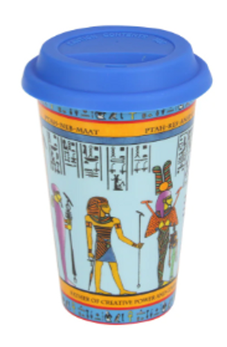 Egyptian Ceramic Anubis Hetep Maat Travel Mug 14cm 