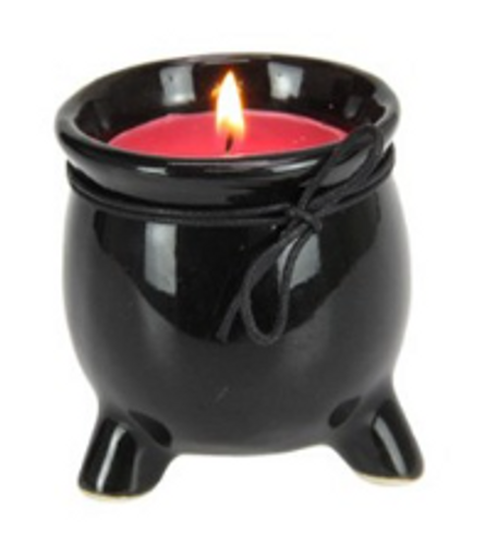 Cauldron Candle Ceramic 8cm Red Witches Brew 