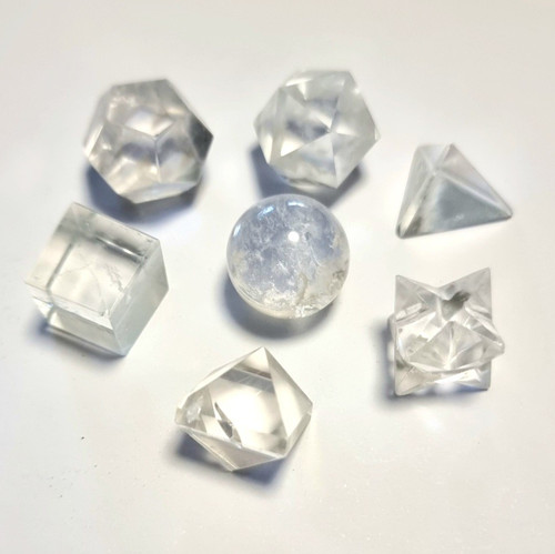 Platonic Solids Set of 7 Clear Quartz 1.5-2cm