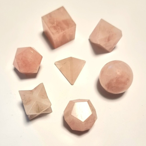 Platonic Solids Set of 7 Rose Quartz 1.5-2cm