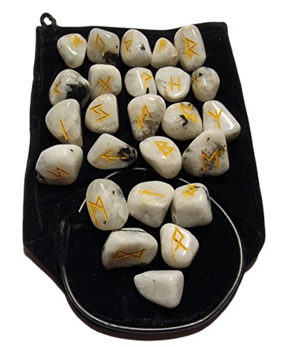 White Moonstone Gemstone Rune Set