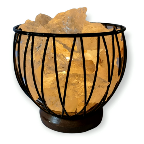 Clear Quartz Crystal Cage Lamp Metal Basket with Electrical Cord SECONDS 